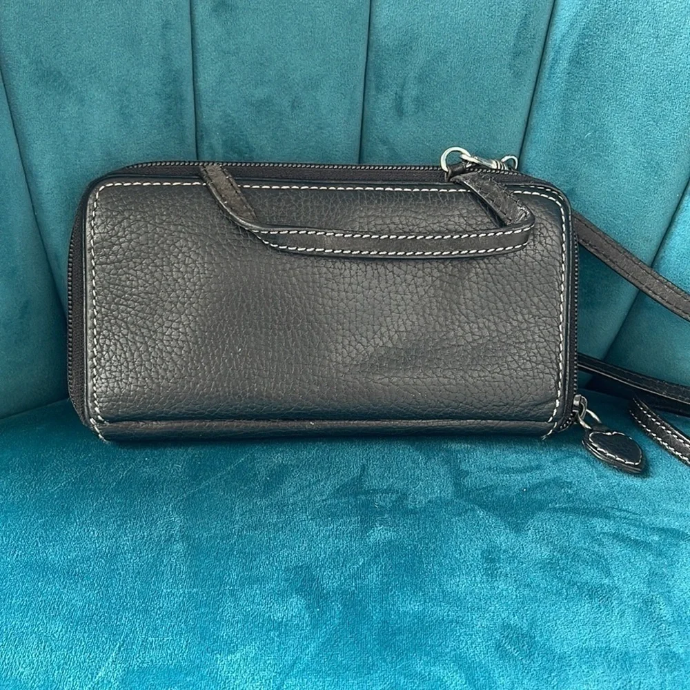 Brighton Vintage Leather Wallet/Wristlet w Crossbody Strap— multi compartments! - Picture 3 of 11